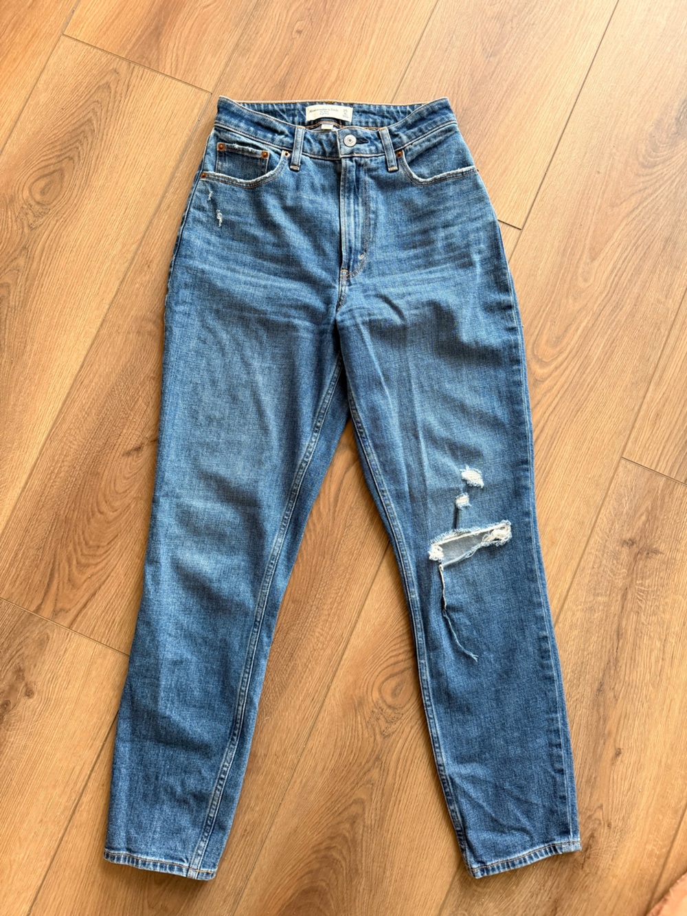 Curve Love Abercrombie & Fitch Distressed Blue High-Rise Mom Jeans